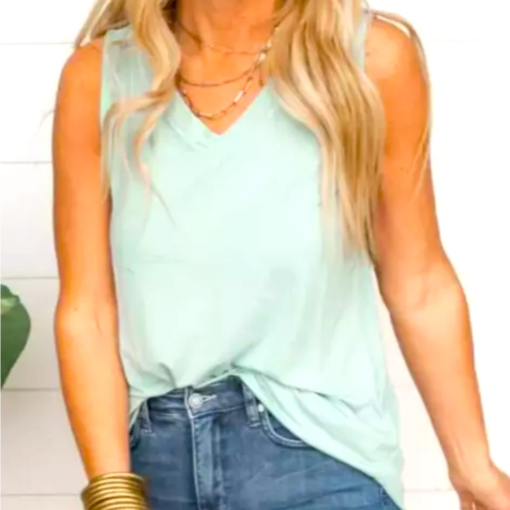 LUXE RAYON SLEEVELESS TOP - DUSTY GREEN - ZENANA - SIZE SMALL - NWOT